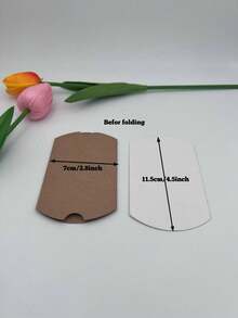 10 件牛皮紙枕頭盒、緞帶糖果盒,用於包裝、婚禮禮品、派對 - 牛皮紙色 - 查看 2