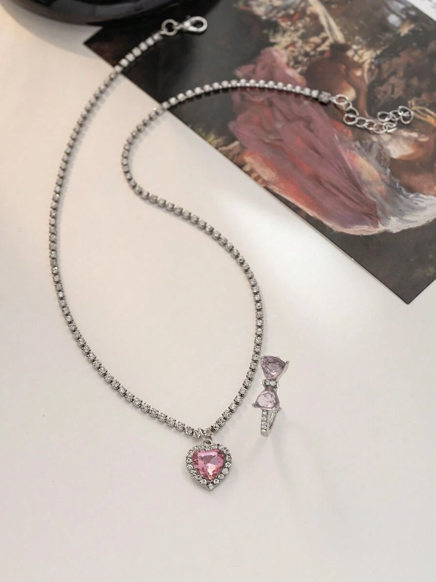 1 Đèn Sang Trọng Ngọt Ngào & Mát Mẻ 3D Hình Trái Tim Đính Đá Cubic Zirconia Vòng Cổ, Vòng Tay Đeo Hàng Ngày Cho Nữ Cho Lễ Hội Qixi