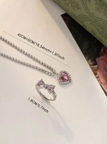 1 Đèn Sang Trọng Ngọt Ngào & Mát Mẻ 3D Hình Trái Tim Đính Đá Cubic Zirconia Vòng Cổ, Vòng Tay Đeo Hàng Ngày Cho Nữ Cho Lễ Hội Qixi - Hồng - Xem 4