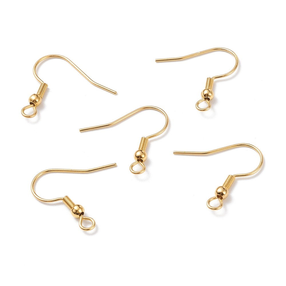 50pcs 304 Stainless Steel Earring Hooks with Horizontal Loop Real 18K golden Plated 20x20x3mm