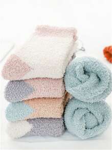 5對/組女童膝上短絨地板襪,冬季保暖 - 彩色 - 查看 1