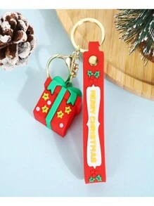 1 Miếng Giáng sinh Hộp Quà Thiết kế Cao su mềm Móc chìa khóa - Đỏ - Xem 4