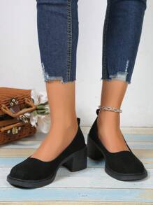 女性大尺碼鞋,適合腳寬41-43,新款馬麗珍泵鞋,粗跟/中跟,圓頭,春秋百搭高跟鞋 - 黑色 - 查看 4