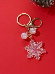 Christmas Transparent Acrylic Snowflake Shaped Creative Keychain Pendant - Blue - View 6