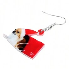 1 对可爱亚克力圣诞狗耳环可爱宠物心形吊坠首饰适合爱狗人士女士女孩饰品礼物