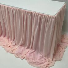 1 szt. różowa spódnica stołowa z szyfonu, odpowiednia do dekoracji ślubnych, baby shower, przyjęć urodzinowych, dekoracji stołu z tortem, spódnica stołowa weselna - Różowy - Zobacz 6