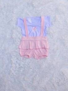 Kit 2 jardineira com camisa 4 peças princesa recém-nascida 0-3 meses bebê