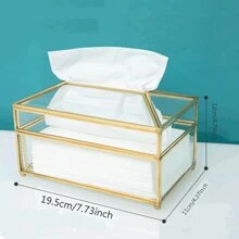 1pc Creative Luxury Glass Tissue Box With Mirror Surface, Transparent Dustproof Napkin Holder For Home, Hotel, Restaurant, Bathroom Storage Organizer - Beige - View 2