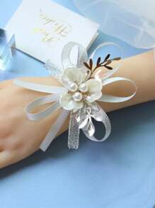 4er Set eleganter französischer silbergrauer Handgelenk-Corsage für Brautjungfern, koreanischer Stil Hochzeit Braut Kristall Handgelenk Blume Hochzeitsaccessoires
