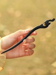 1根中式雕刻黑檀木髮棒,適用於女性