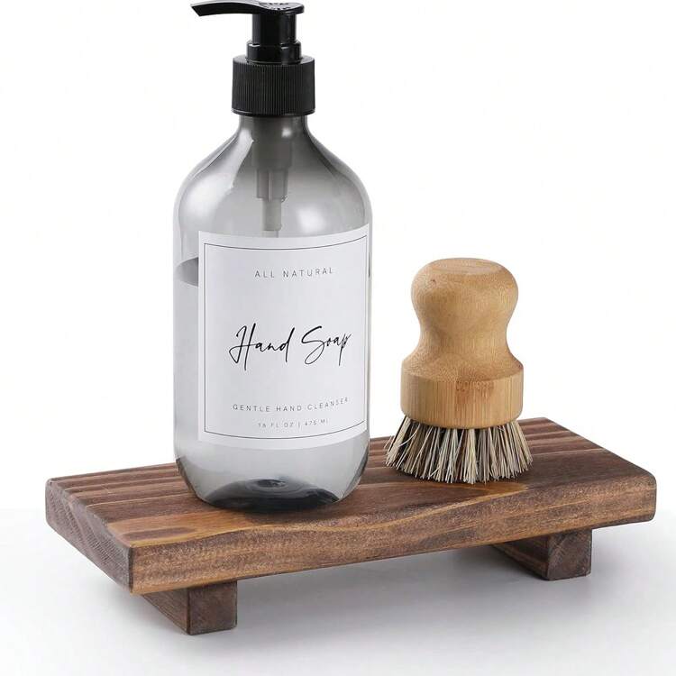 Wooden Base Soap Rack, Bathroom Kitchen Wooden Soap Dish Decoration, Rural Candle Plant Rack, Counter Decoration - Chocolate Brown - View 1
