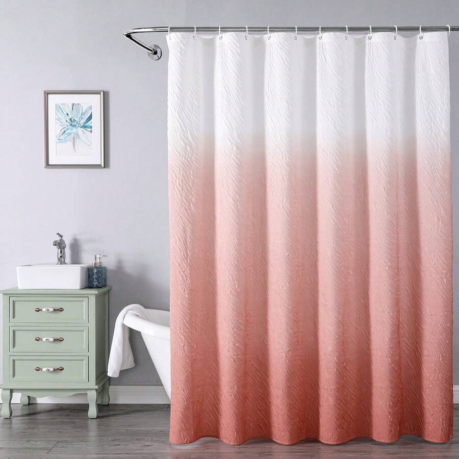 1pc Pink Gradient Shower Curtain - Pink - View 1