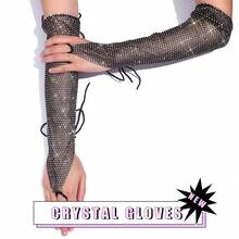 Victray Rhinestone Fingerless Gloves Stretchy Fishnet Gloves Sparkle Long Gloves Party Rave Costume Gloves For Women And Girls - 黑色 - 查看 5