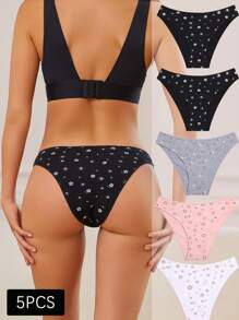 FINETOO Conjunto de 5 piezas de braguitas elegantes y románticas para mujer con estampado floral en forma de triángulo