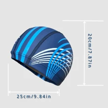 1 pièce Bonnet de bain professionnel imperméable en PU, design imprimé élégant, épais, doux, confortable et antidérapant. Équipement de sport de natation, accessoires de plage, flotteur de piscine - Bleu marine - Voir 4