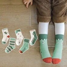 5雙秋冬中筒動漫寬口松緊襪,適用於男女童