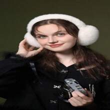 Calentador De Orejas Plegable De Piel De Conejo Sintética Para Mujer, A La Moda, Con Diseño Grueso Para Uso Diario, 1 Ud. - Blanco - Ver 3