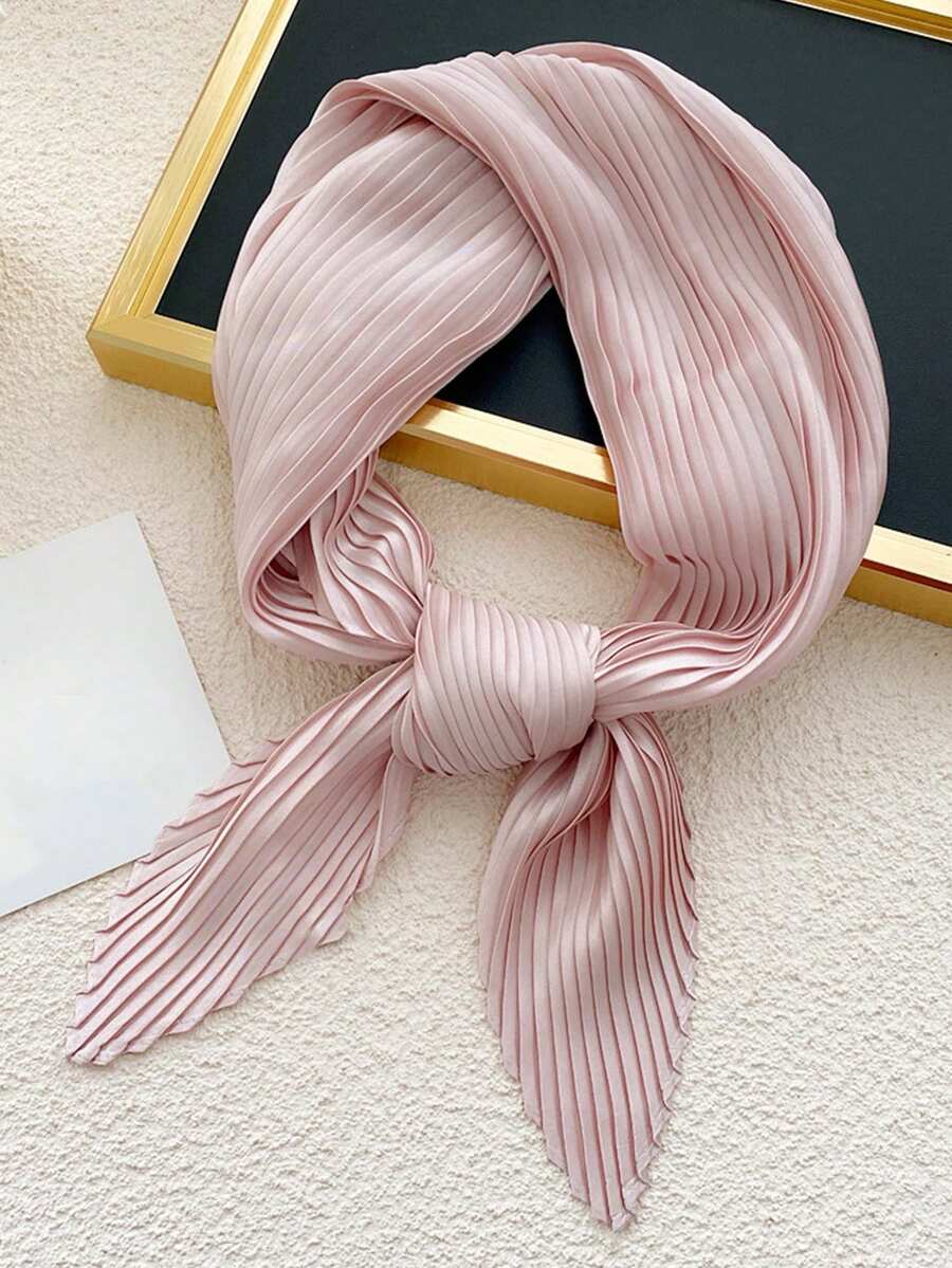 1 件纯色褶皱缎面围巾女式头巾时尚头巾头巾、发带、头带非常适合装扮您的头巾上衣 - 粉色 - 查看 1