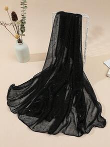 1pc Women's All Seasons Solid Color Glittering Scarf, Suitable For Party & Daily Use In Autumn/winter - Black - View 2