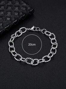 男士不锈钢手链，扭纹开口圆环设计，适合日常休闲佩戴 - 銀色 - 查看 5