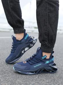 男式膠底pu獻網面增高運動跑鞋,大尺碼休閒運動鞋