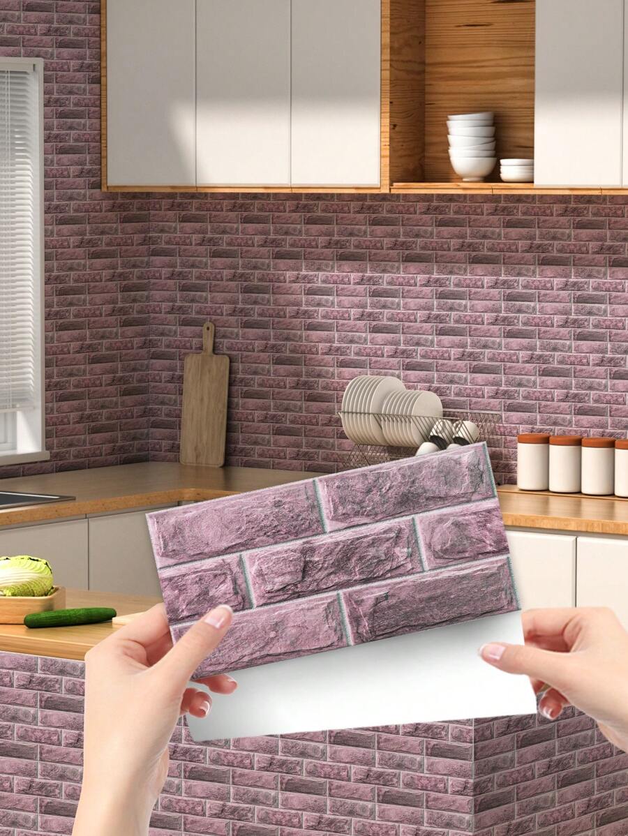 6 cái/bộ Phong cách hiện đại Hoa văn đá cẩm thạch Tường Ngói Hình dán 10x20cm , Đỏ  Chủ đề , Đối với Che phủ Vết nứt Và Vết trầy xước , Thích hợp Đối với Phòng ngủ , Phòng khách , Phòng bếp Đồ trang trí , Có thể tháo rời PVC Keo dán Hình nền , DIY Nhà  Trang trí Hình dán - Màu Hồng Tươi - Xem 1