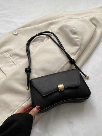 Nouveau sac sous les bras mode femme, sac à tricoter, design de décoration boucle métallique personnalisée, sac à bandoulière, sac messager en PU de couleur unie haut de gamme, portefeuille femme, convient pour le shopping, les trajets domicile-travail et les voyages