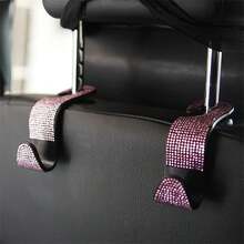 2 件粉色水钻汽车挂钩车内隐藏式车载储物钩创意汽车座椅挂钩衣架精致时尚汽车饰品