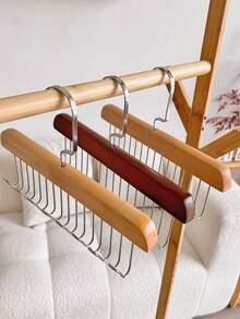 1 件仿古原木色木衣架,帶 8 個掛鉤,多功能內衣收納空間節省收納盒,適合家庭、宿舍、天然木質材料、掛衣桿、波浪衣架