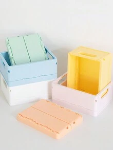 Plastic Storage Box Foldable Stackable Desk Organizer Bin Case for Pens Books School Office Household - Green - View 4