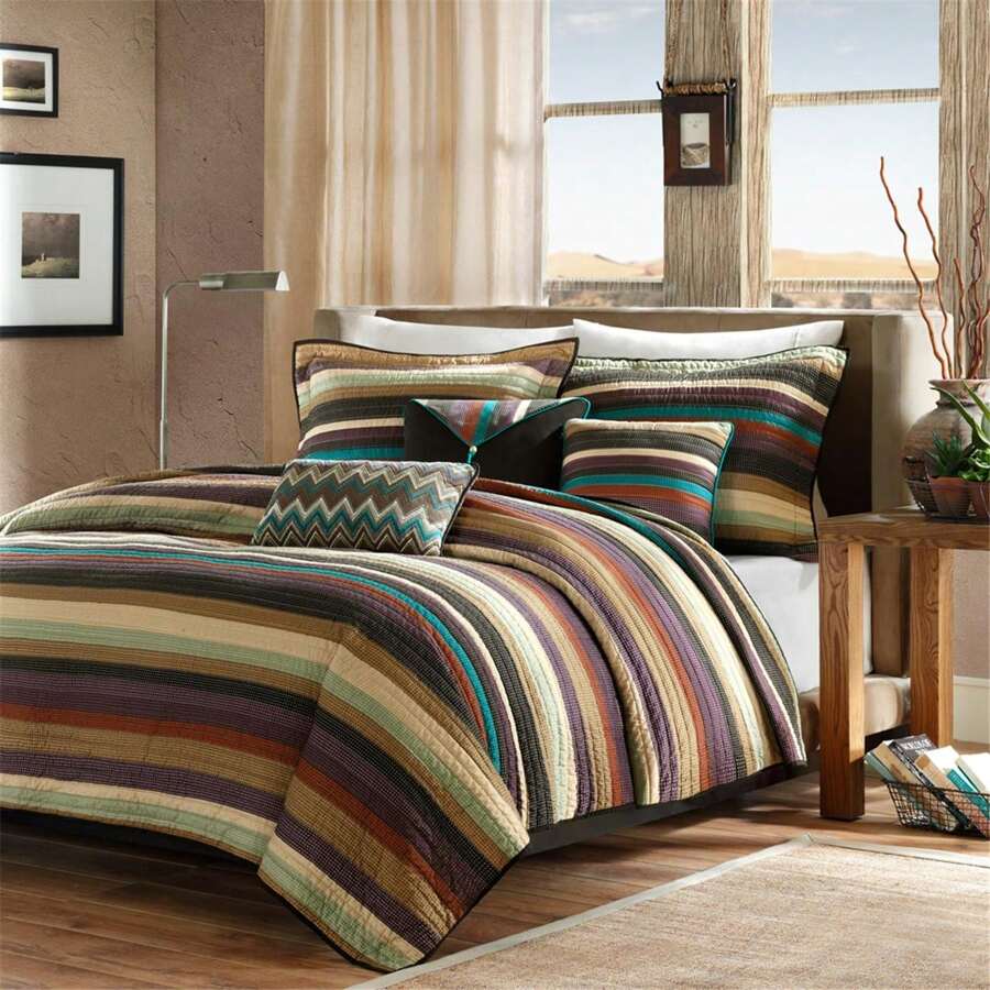 Reversible Quilt Set With Throw Pillows - Nhiều màu - Xem 1