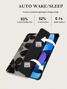 花卉新繪製的墊子保護套，帶筆槽的保護套三折支架，11英寸適用於蘋果第九代/Ipad第十代