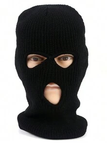 1pc Men's Funny Knitted Hat With Windproof Face Mask, Suitable For Winter Motorcycle Riding - Black - View 4