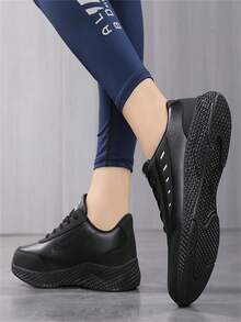 女士透氣皮革秋季跑步鞋 - 黑色 - 查看 6