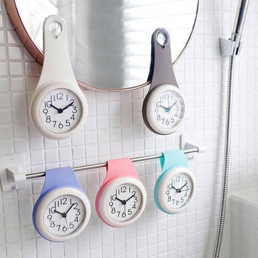 1pc Fashionable Quiet Bedside Clock Waterproof Bathroom Mirror Paste Clock Creative Simple Waterproof Towel Rack Wall Clock - White - View 1