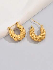 1對歐美風格不銹鋼金色螺旋女裝耳環,適合日常佩戴和節日裝扮