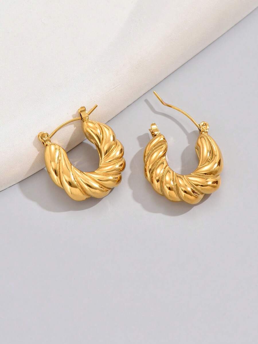 1對歐美風格不銹鋼金色螺旋女裝耳環,適合日常佩戴和節日裝扮