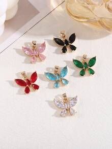 2 件裝新款時尚復古綠色水晶蝴蝶吊墜適合 Diy 項鍊、手鍊