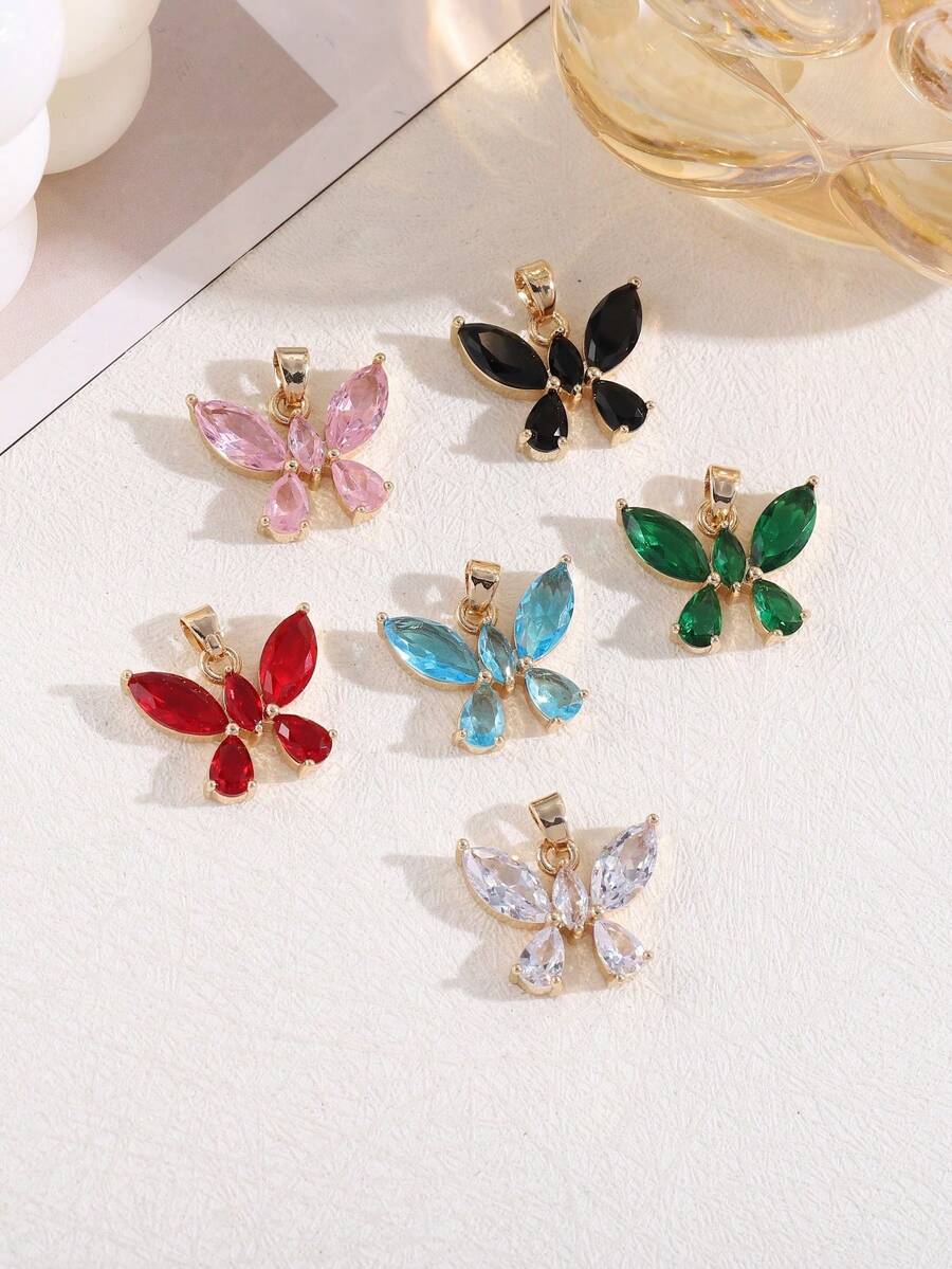 2 件裝新款時尚復古綠色水晶蝴蝶吊墜適合 Diy 項鍊、手鍊