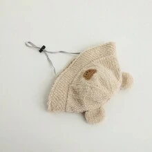 兒童冬季卡通熊厚桶帽，男女孩暖和的毛絨盆帽