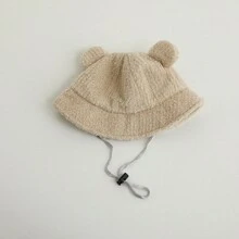 兒童冬季卡通熊厚桶帽，男女孩暖和的毛絨盆帽