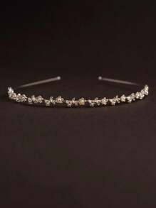 1pc Faux Pearl Flower & Rhinestone Decor Simple Design Alloy Hairband For Women Elegant,Hairband,Hair Hoop Headbands Hair Accessories Head Accessories - Gold - View 3