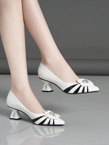 Women's Pointed Toe Thick Heel High Heel Shoes With Rhinestones - Multicolor - View 2