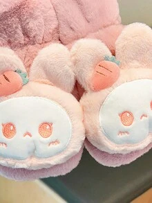 1pc Autumn And Winter New Cartoon Plush Gloves For Children, With Flap Design For Warmth And Cold Protection - Pink - View 2