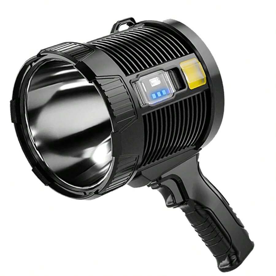 1 包 60w 便攜式新款高流明手持式太陽能聚光燈探照燈可充電遠射燈高功率戶外工作燈(黑色) - 黑色 - 查看 1