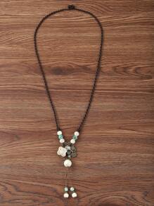 White Ceramic Beaded Necklace With Flower Detail - Multicolor - View 1
