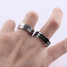 20pcs/pack Fashionable Stainless Steel Gold Silver Black Striped Ring, Suitable For Men's Daily Wear, Party, Gifts, Accessory