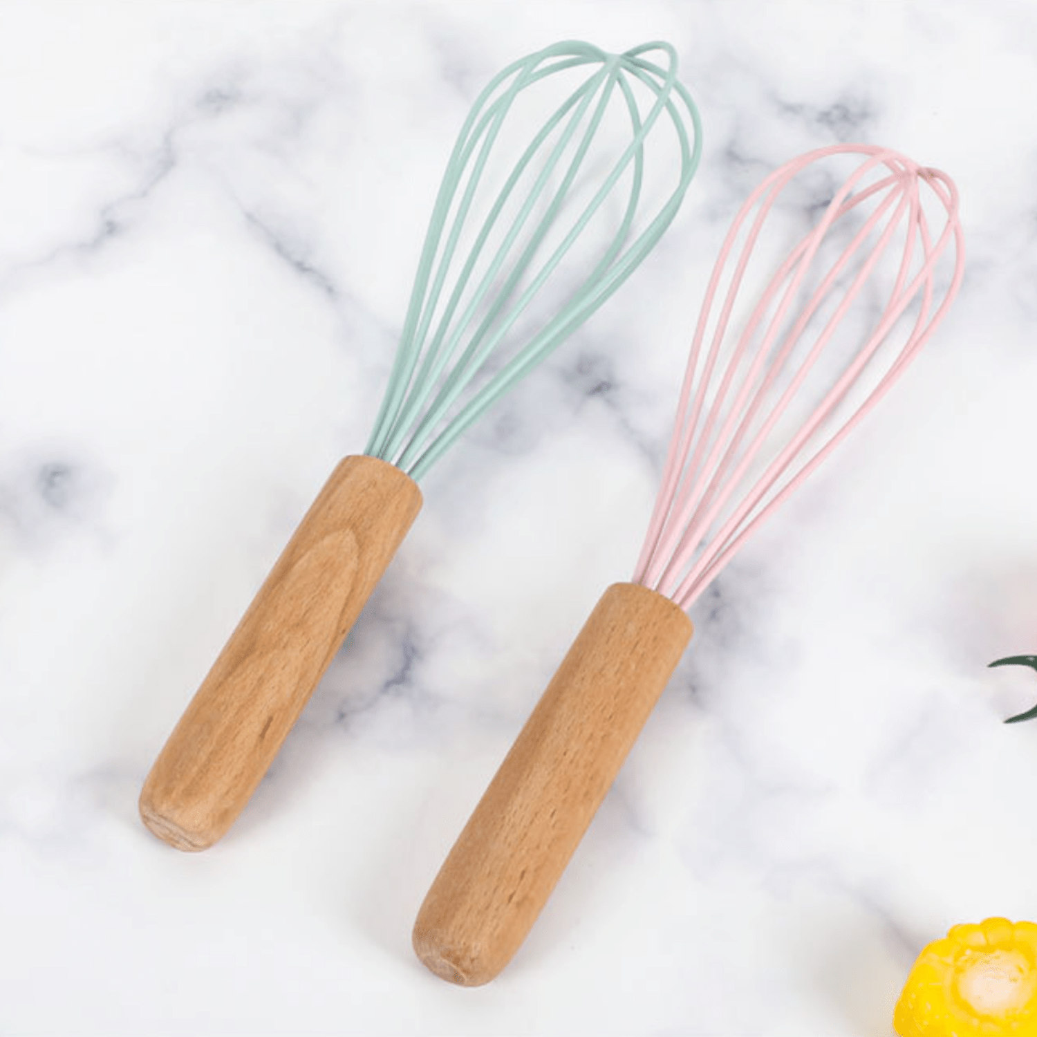 9inch Manual Egg Beater With Silicone Head And Wooden Handle For