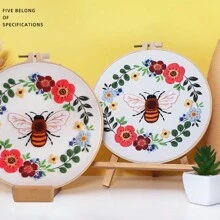 跨境新品蜜蜂刺繡花圈&卡通花材料套組,5入組包括刺繡針、刺繡線、說明書、刺繡布和20cm刺繡環,適用於家居裝飾、刺繡初學者,送禮(木質底座不包括) - 第0769章 - 查看 7
