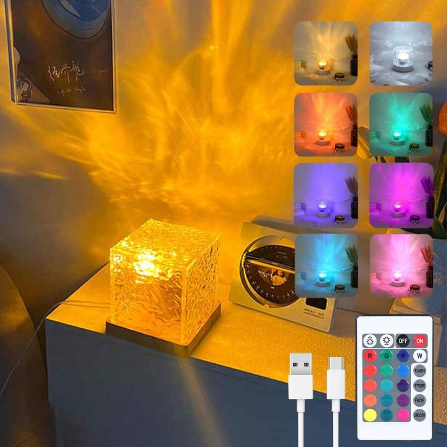Luminorthe Cube Lamp,Corded Northern Lights Cube Ocean Wave Projector Light Aurora Glow Lamp,16 Colors Gradual Rotating Lamp With Remote Control For Bedroom Living Room And Game Room